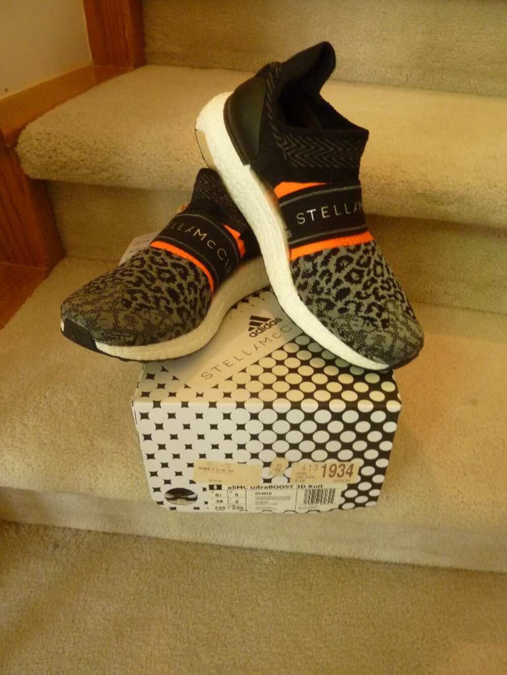 Adidas by Stella McCartney Ultraboost 3D Knit Sneaker in Black & Signal Orange